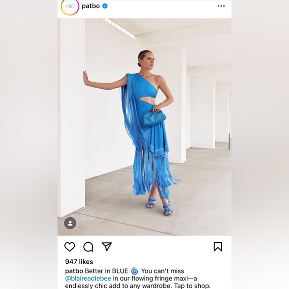 PatBO One Shoulder Fringe Maxi Dress in Cobalt Blue 2 New Womens Long Gown - Picture 16 of 16